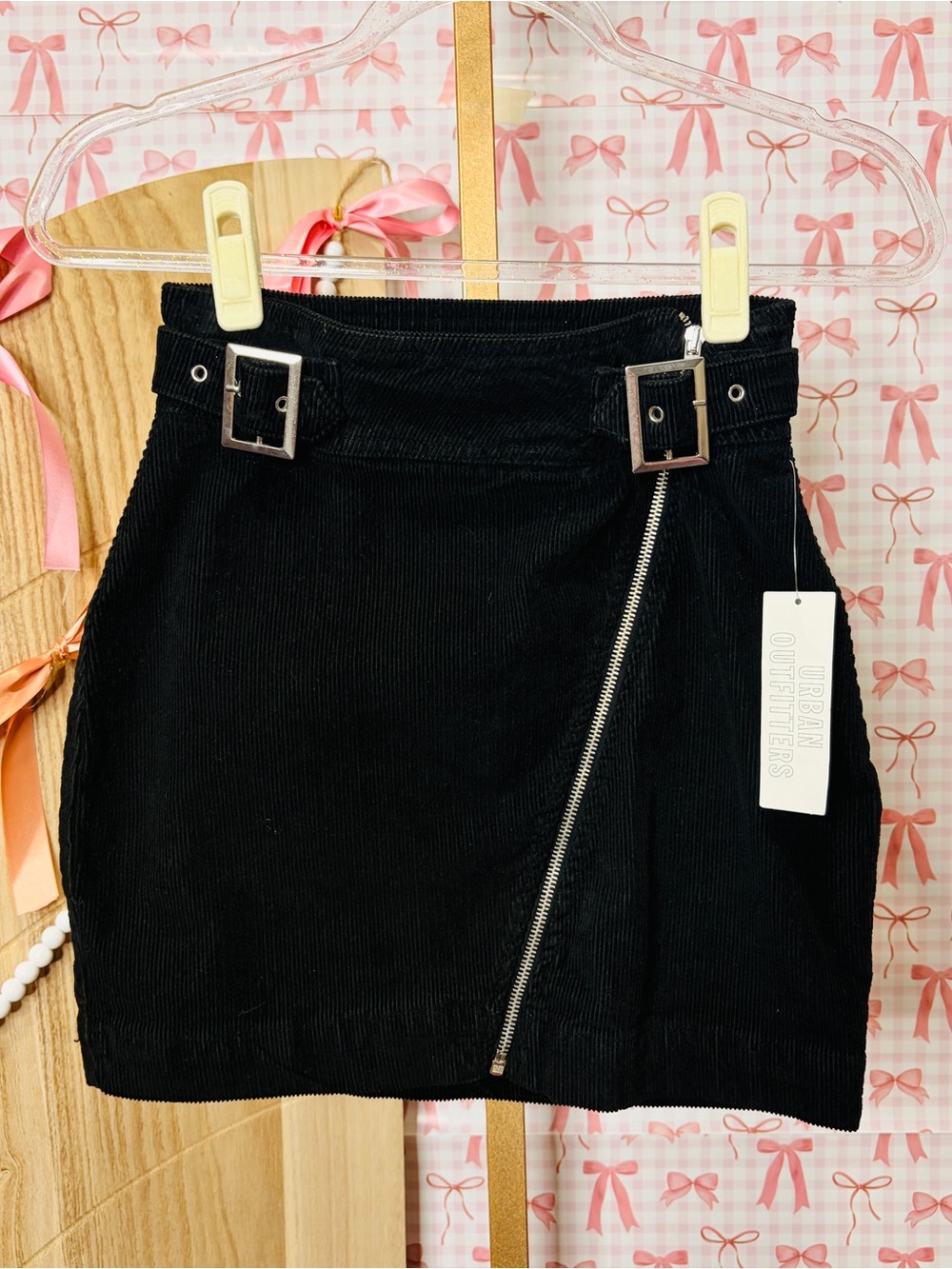 Urban Outfitters Black Corduroy Harmony Mini Skirt Diagonal Zip Classic Y2K XS